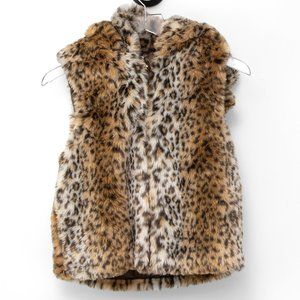 Kate Spade Faux Fur Vest Cheetah Animal Print Ear Hood Brown Size Large 12 Years